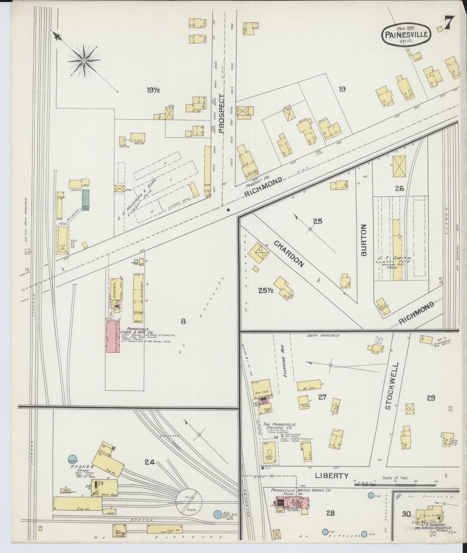 Sanborn Fire Insurance Map from Painesville, Lake County, Ohio (1892), Sheet #0007 - Historic Sanborn Fire Insurance Map Print, vintage old map wall art, antique decor, genealogy gift, Ohio Ohio map