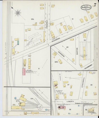 Sanborn Fire Insurance Map from Painesville, Lake County, Ohio (1892), Sheet #0007 - Historic Sanborn Fire Insurance Map Print, vintage old map wall art, antique decor, genealogy gift, Ohio Ohio map