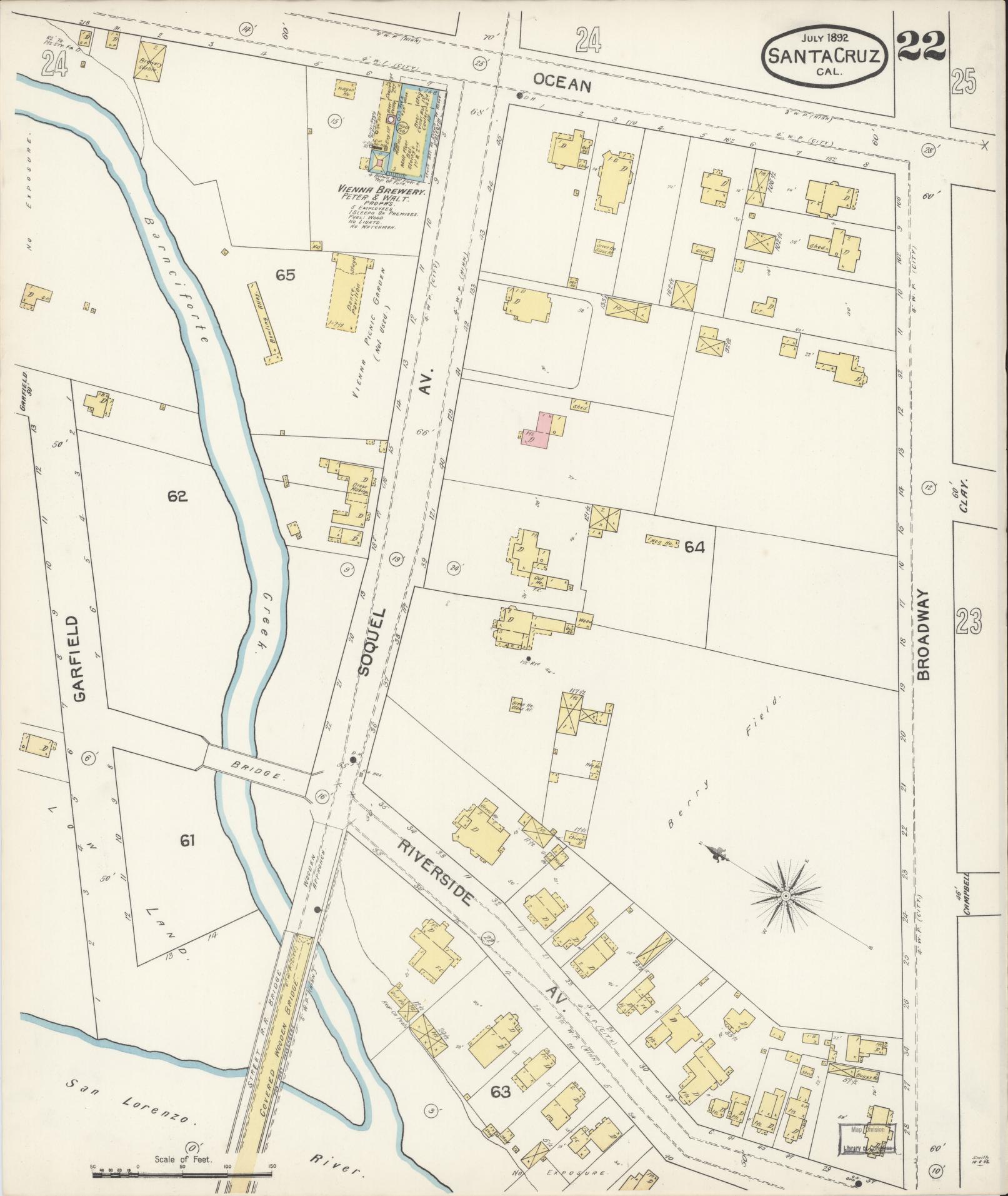 Sanborn Fire Insurance Map from Santa Cruz, Santa Cruz County, California (1892), Sheet #0022 - Complete Map Set gallery image, historic Sanborn map, vintage wall art, California California