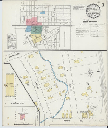 Sanborn Fire Insurance Map from Downers Grove, Dupage County, Illinois (1892), Sheet #0001 - Complete Map Set gallery image, historic Sanborn map, vintage wall art, Illinois Illinois