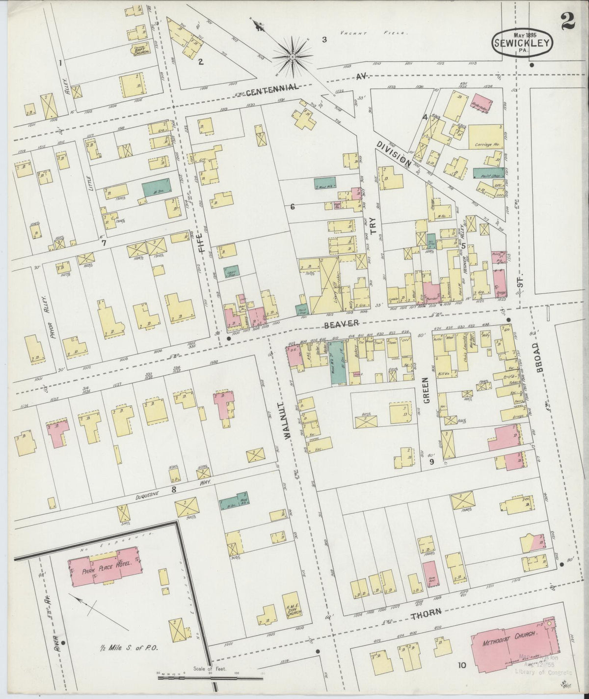 Sanborn Fire Insurance Map from Sewickley, Allegheny County, Pennsylvania (1895), Sheet #0002 - Historic Sanborn Fire Insurance Map Print, vintage old map wall art, antique decor, genealogy gift, Pennsylvania Pennsylvania map