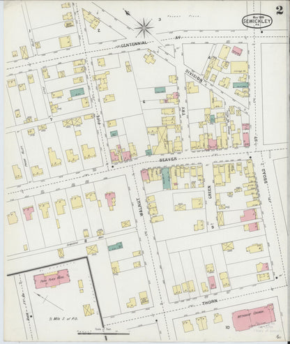 Sanborn Fire Insurance Map from Sewickley, Allegheny County, Pennsylvania (1895), Sheet #0002 - Historic Sanborn Fire Insurance Map Print, vintage old map wall art, antique decor, genealogy gift, Pennsylvania Pennsylvania map