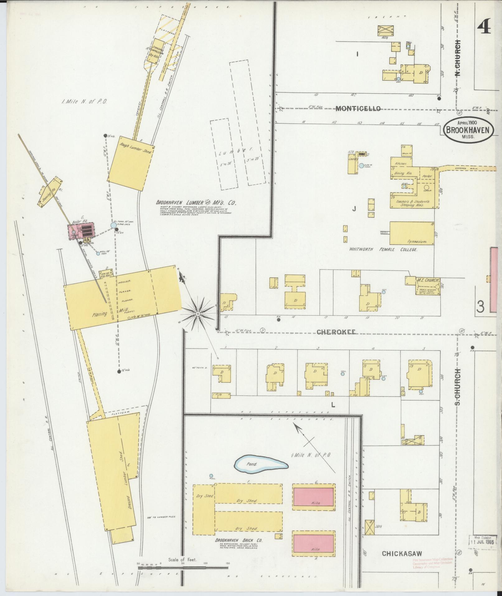 Sanborn Fire Insurance Map from Brookhaven, Lincoln County, Mississippi (1900), Sheet #0004 - Complete Map Set gallery image, historic Sanborn map, vintage wall art, Mississippi Mississippi