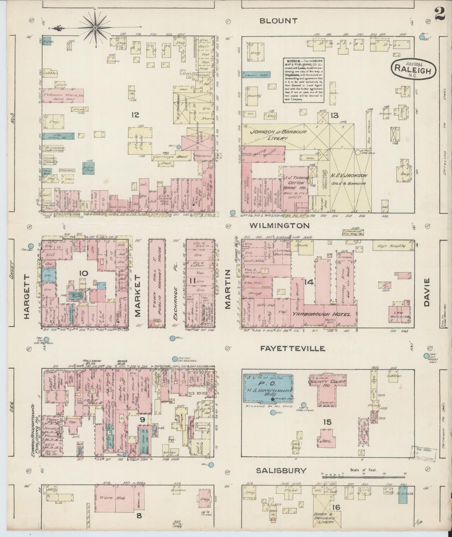 Sanborn Fire Insurance Map from Raleigh, Wake County, North Carolina (1884), Sheet #0002 - Complete Map Set gallery image, historic Sanborn map, vintage wall art, North Carolina North Carolina
