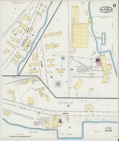 Sanborn Fire Insurance Map from Gardiner, Kennebec County, Maine (1892), Sheet #0006 - Complete Map Set gallery image, historic Sanborn map, vintage wall art, Maine Maine