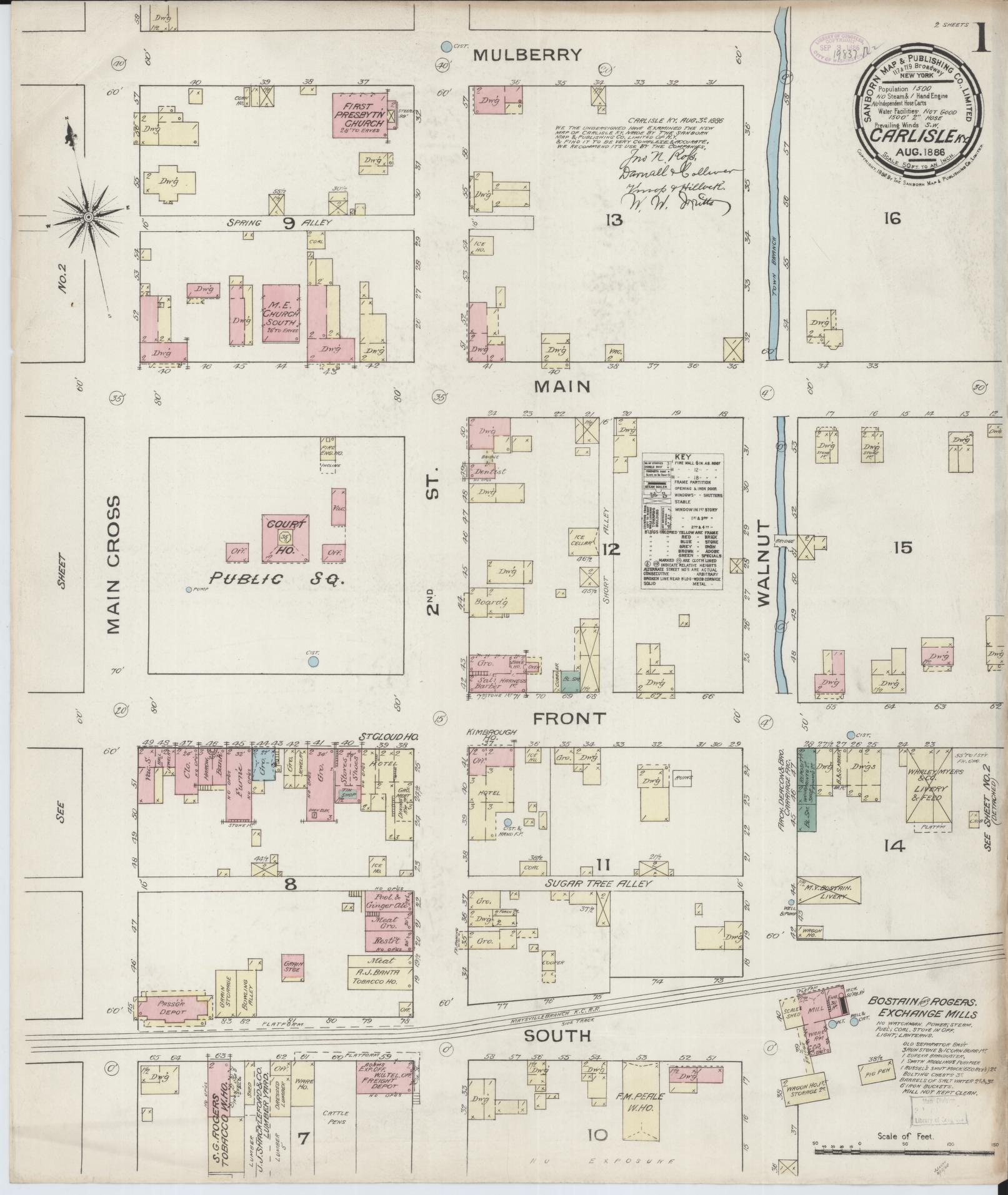 Sanborn Fire Insurance Map from Carlisle, Nicholas County, Kentucky (1886), Sheet #0001 - Complete Map Set gallery image, historic Sanborn map, vintage wall art, Kentucky Kentucky
