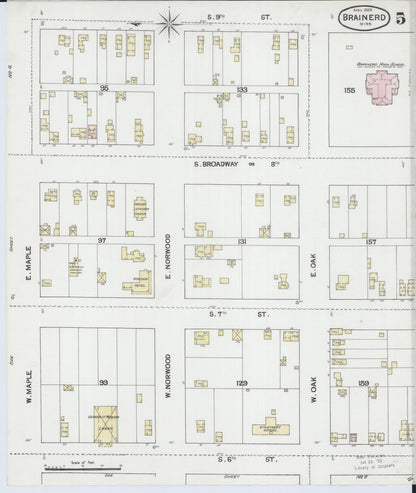 Sanborn Fire Insurance Map from Brainerd, Crow Wing County, Minnesota (1889), Sheet #0005 - Complete Map Set gallery image, historic Sanborn map, vintage wall art, Minnesota Minnesota