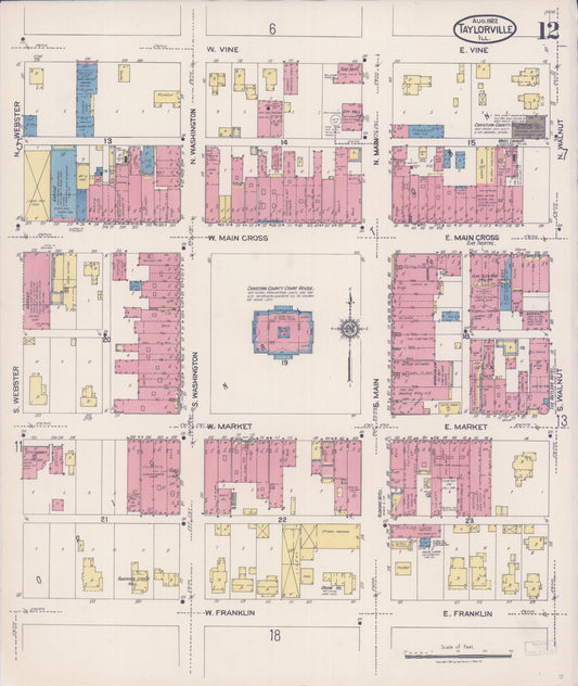 Sanborn Fire Insurance Map from Taylorville, Christian County, Illinois (1922), Sheet #0012 - Historic Sanborn Fire Insurance Map Print, vintage old map wall art, antique decor, genealogy gift, Illinois Illinois map