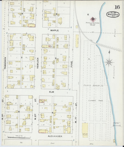 Sanborn Fire Insurance Map from Wausau, Marathon County, Wisconsin (1891), Sheet #0016 - Complete Map Set gallery image, historic Sanborn map, vintage wall art, Wisconsin Wisconsin