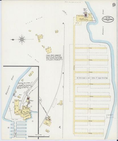 Sanborn Fire Insurance Map from Tomahawk, Lincoln County, Wisconsin (1898), Sheet #0009 - Historic Sanborn Fire Insurance Map Print, vintage old map wall art, antique decor, genealogy gift, Wisconsin Wisconsin map