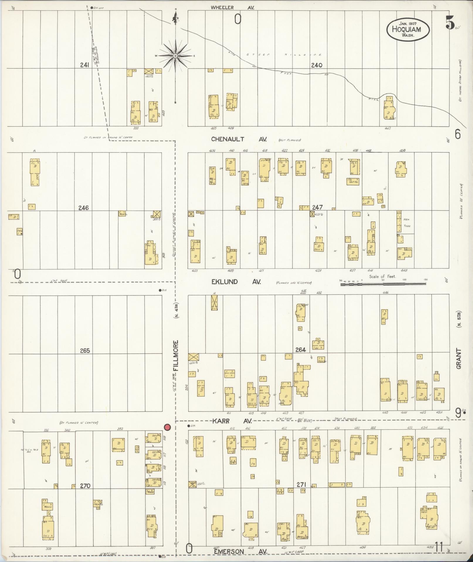 Sanborn Fire Insurance Map from Hoquiam, Grays Harbor County, Washington (1907), Sheet #0005 - Complete Map Set gallery image, historic Sanborn map, vintage wall art, Washington Washington