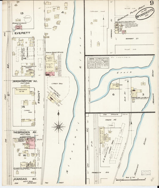 Sanborn Fire Insurance Map from Wyandotte, Wyandotte County, Kansas (1885), Sheet #0009 - Historic Sanborn Fire Insurance Map Print, vintage old map wall art, antique decor, genealogy gift, Kansas Kansas map