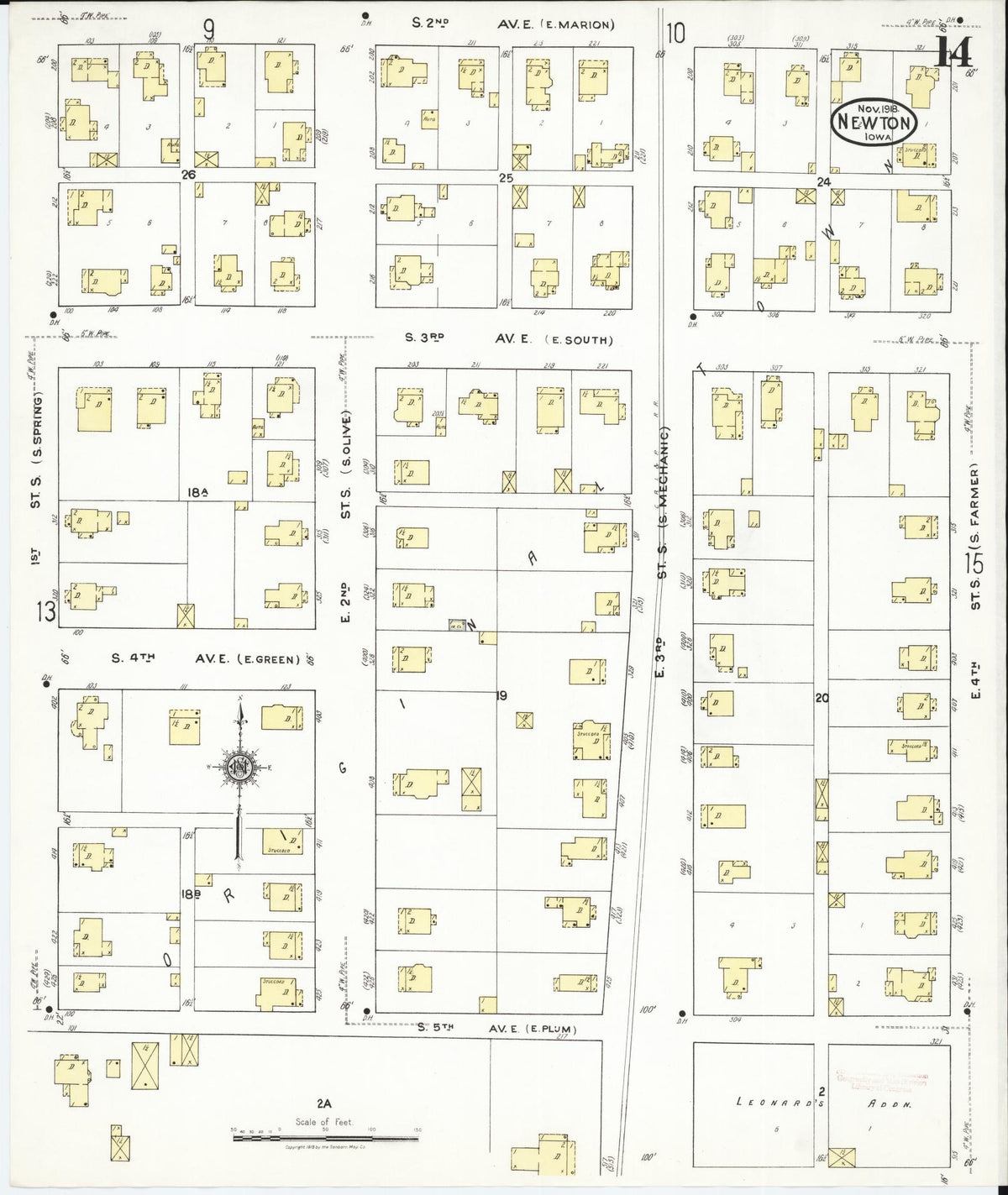 Sanborn Fire Insurance Map from Newton, Jasper County, Iowa (1918), Sheet #0014 - Historic Sanborn Fire Insurance Map Print, vintage old map wall art