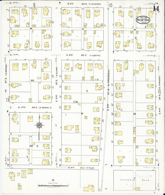 Sanborn Fire Insurance Map from Newton, Jasper County, Iowa (1918), Sheet #0014 - Historic Sanborn Fire Insurance Map Print, vintage old map wall art