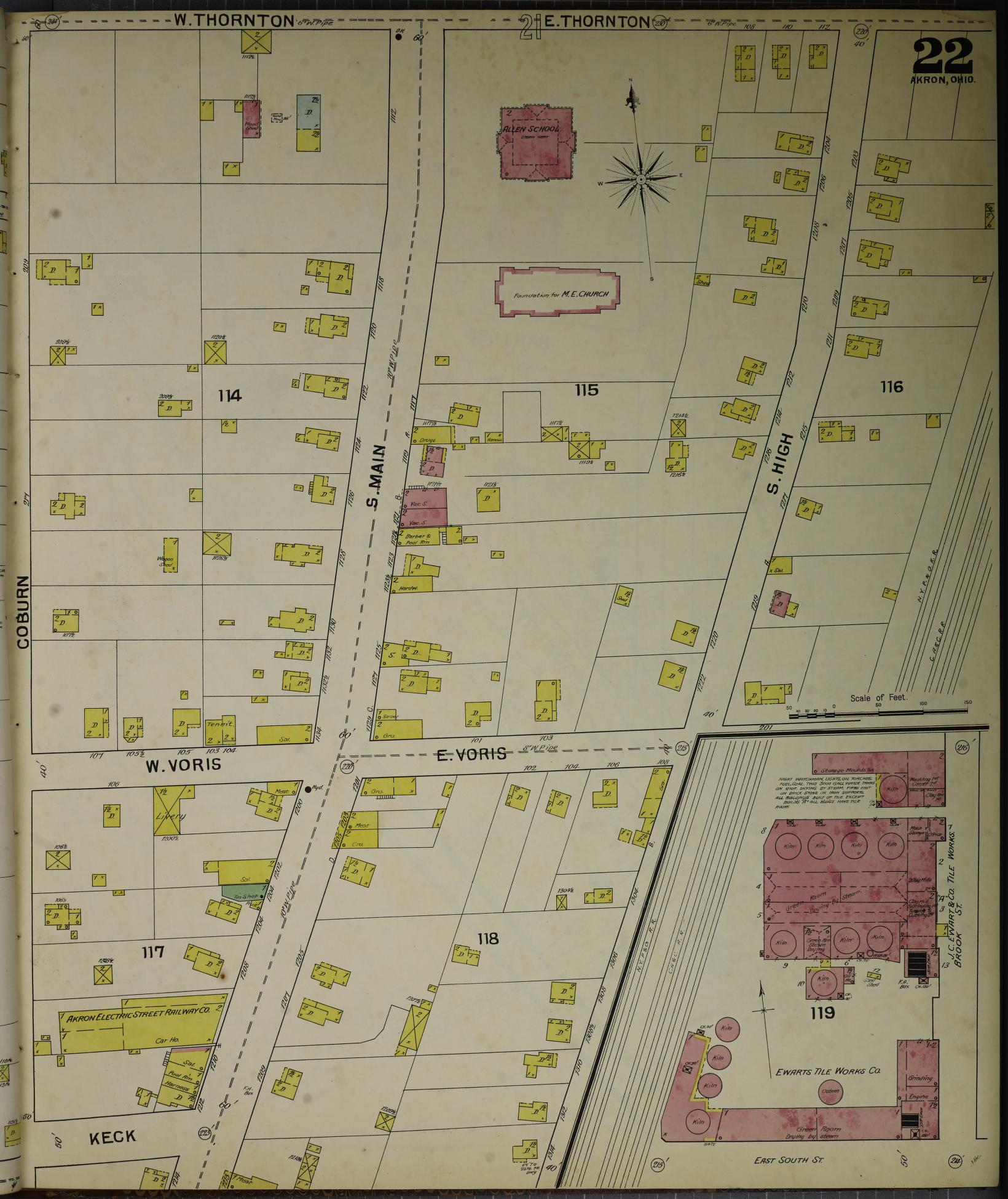 Sanborn Fire Insurance Map from Akron, Summit County, Ohio (1892), Sheet #0022 - Historic Sanborn Fire Insurance Map Print, vintage old map wall art, antique decor, genealogy gift, Ohio Ohio map