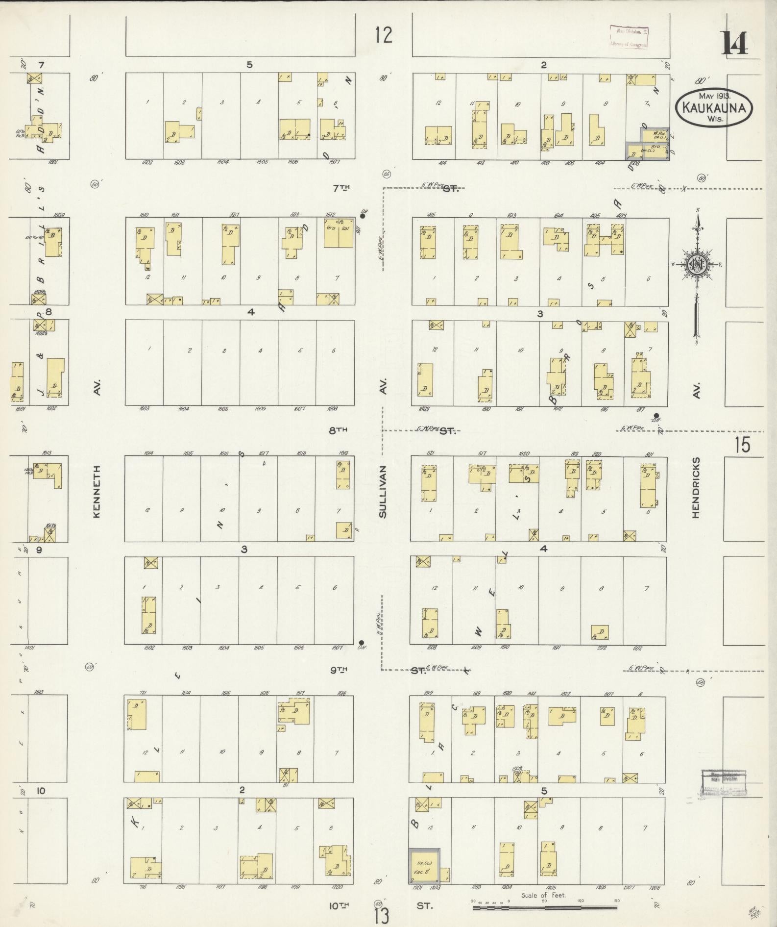 Sanborn Fire Insurance Map from Kaukauna, Outagamie County, Wisconsin (1913), Sheet #0014 - Historic Sanborn Fire Insurance Map Print, vintage old map wall art, antique decor, genealogy gift, Wisconsin Wisconsin map