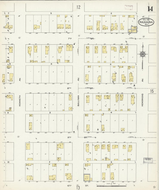 Sanborn Fire Insurance Map from Kaukauna, Outagamie County, Wisconsin (1913), Sheet #0014 - Historic Sanborn Fire Insurance Map Print, vintage old map wall art, antique decor, genealogy gift, Wisconsin Wisconsin map