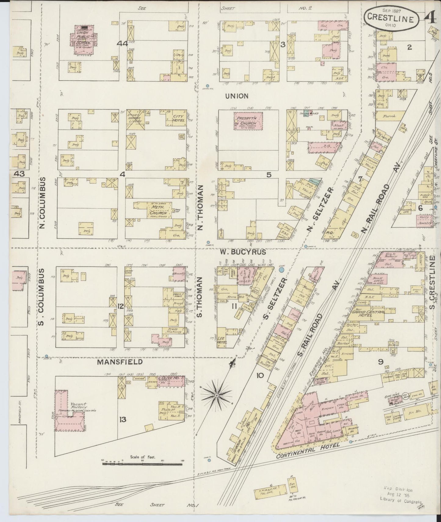 Sanborn Fire Insurance Map from Crestline, Crawford County, Ohio (1887), Sheet #0004 - Historic Sanborn Fire Insurance Map Print, vintage old map wall art, antique decor, genealogy gift, Ohio Ohio map