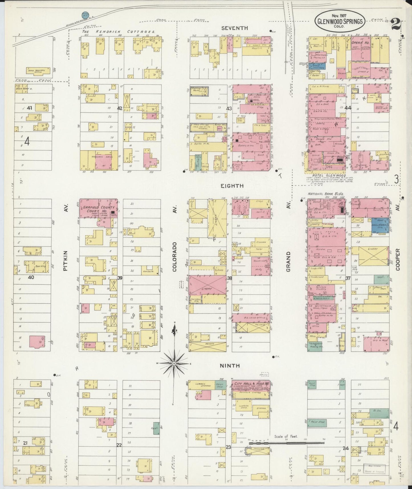 Sanborn Fire Insurance Map from Glenwood Springs, Garfield County, Colorado (1907), Sheet #0002 - Complete Map Set gallery image, historic Sanborn map, vintage wall art, Colorado Colorado