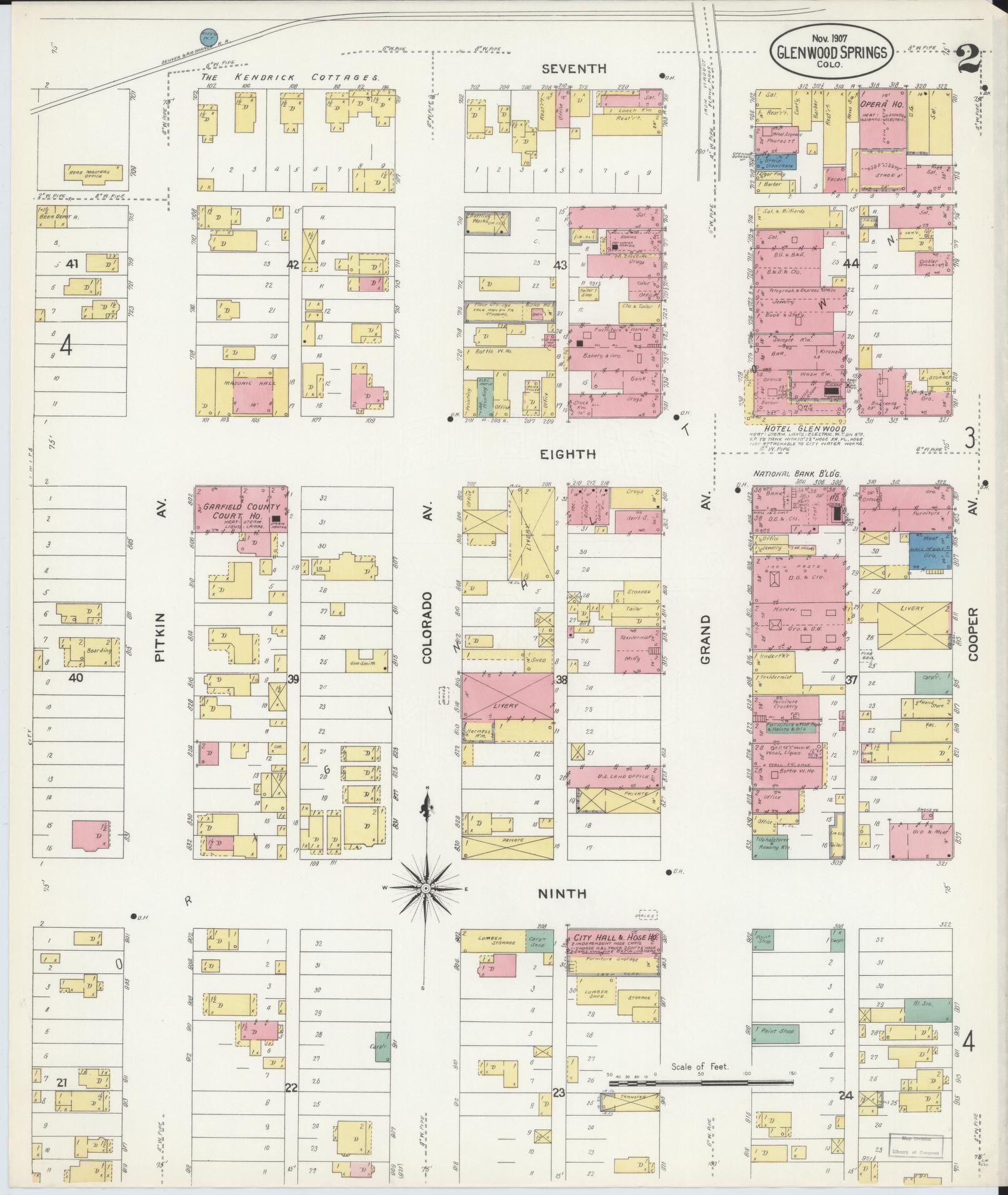 Sanborn Fire Insurance Map from Glenwood Springs, Garfield County, Colorado (1907), Sheet #0002 - Complete Map Set gallery image, historic Sanborn map, vintage wall art, Colorado Colorado