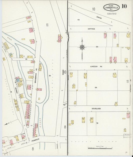 Sanborn Fire Insurance Map from Lambertville, Hunterdon County, New Jersey (1912), Sheet #0010 - Historic Sanborn Fire Insurance Map Print, vintage old map wall art, antique decor, genealogy gift, New Jersey New Jersey map