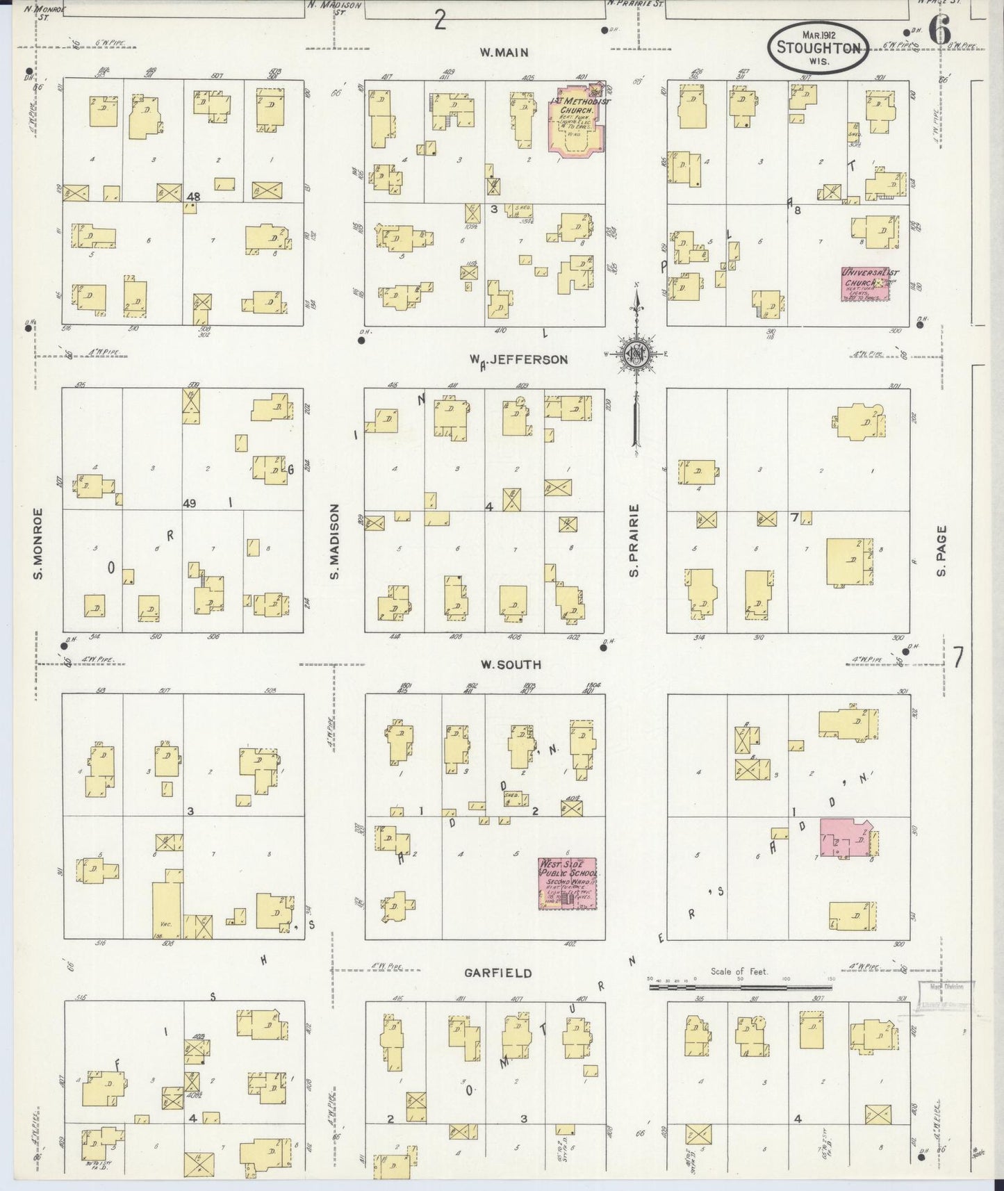 Sanborn Fire Insurance Map from Stoughton, Dane County, Wisconsin (1912), Sheet #0006 - Complete Map Set gallery image, historic Sanborn map, vintage wall art, Wisconsin Wisconsin