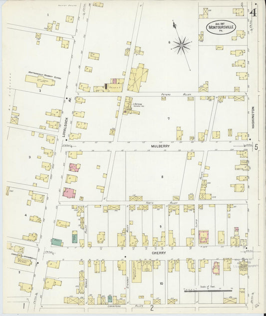 Sanborn Fire Insurance Map from Montoursville, Lycoming County, Pennsylvania (1907), Sheet #0004 - Historic Sanborn Fire Insurance Map Print, vintage old map wall art, antique decor, genealogy gift, Pennsylvania Pennsylvania map