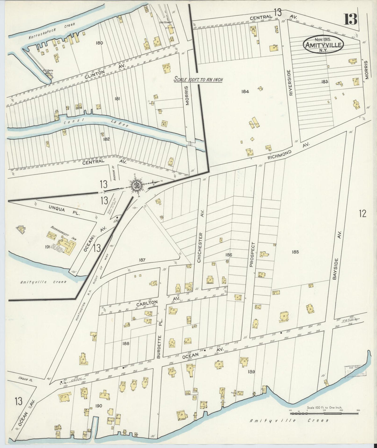 Sanborn Fire Insurance Map from Amityville, Suffolk County, New York (1915), Sheet #0013 - Complete Map Set gallery image, historic Sanborn map, vintage wall art, New York New York