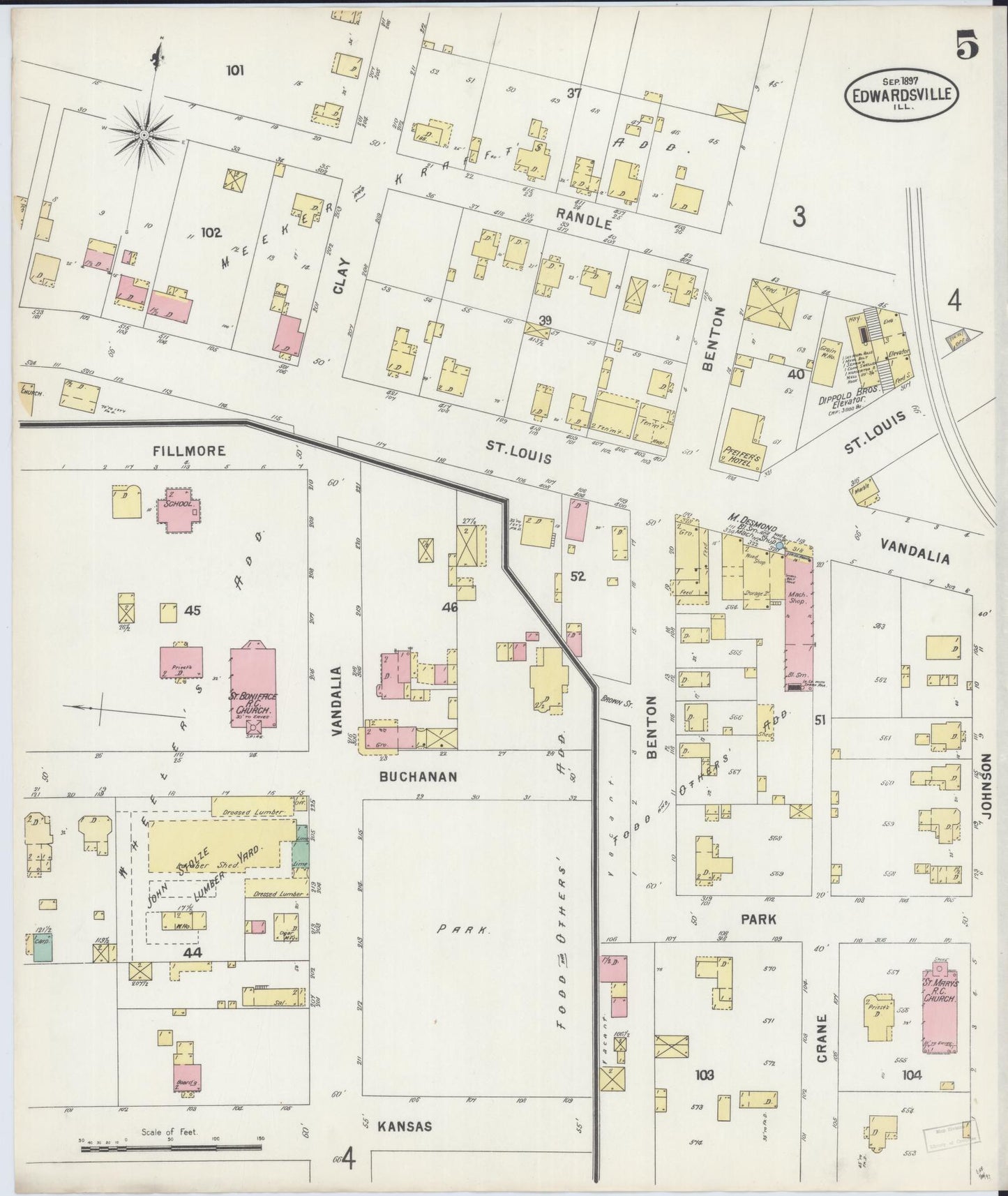 Sanborn Fire Insurance Map from Edwardsville, Madison County, Illinois (1897), Sheet #0005 - Complete Map Set gallery image, historic Sanborn map, vintage wall art, Illinois Illinois