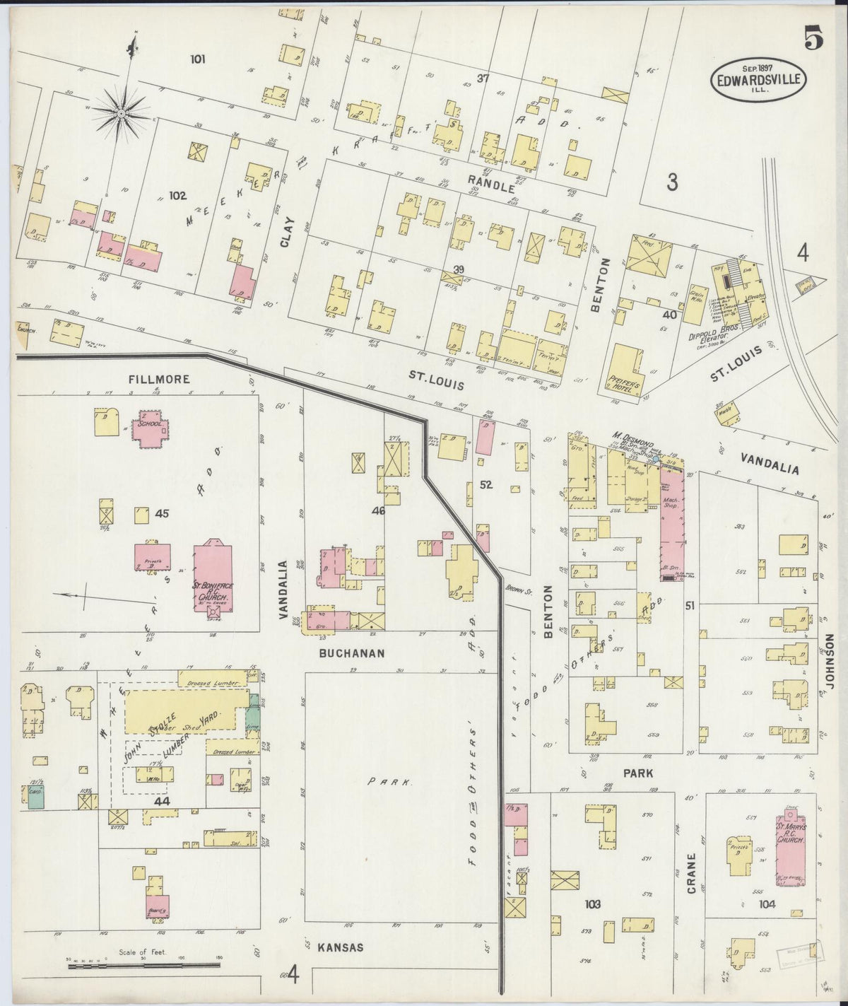 Sanborn Fire Insurance Map from Edwardsville, Madison County, Illinois (1897), Sheet #0005 - Complete Map Set gallery image, historic Sanborn map, vintage wall art, Illinois Illinois