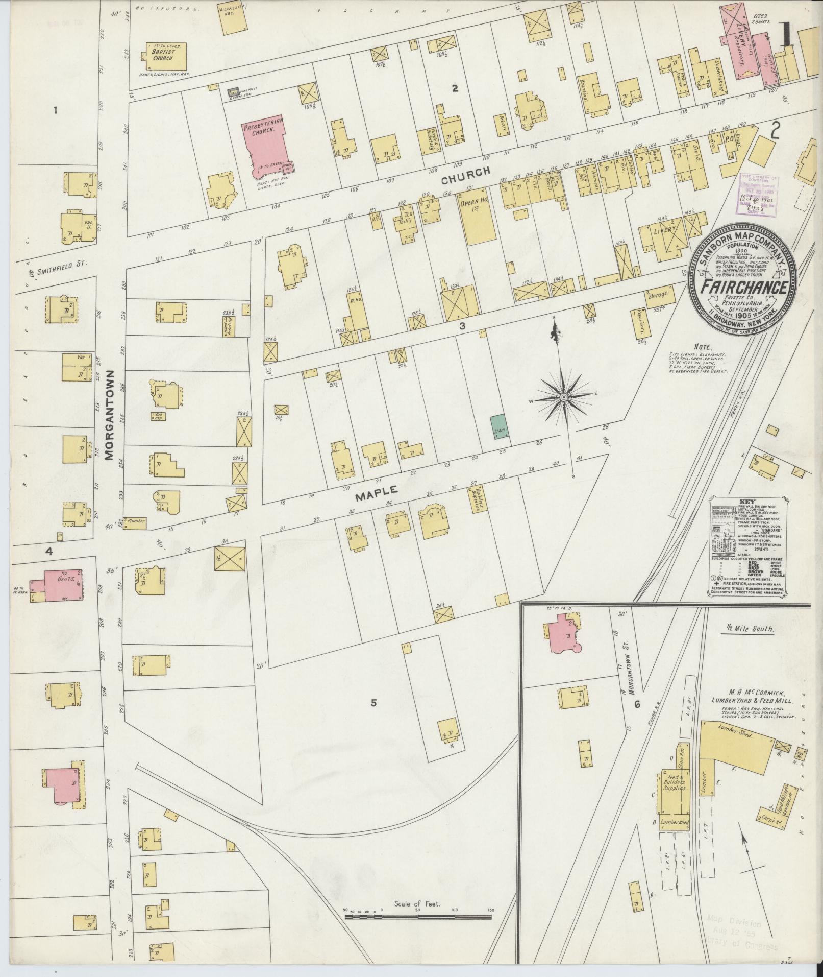 Sanborn Fire Insurance Map from Fairchange, Fayette County, Pennsylvania (1905), Sheet #0001 - Historic Sanborn Fire Insurance Map Print, vintage old map wall art, antique decor, genealogy gift, Pennsylvania Pennsylvania map