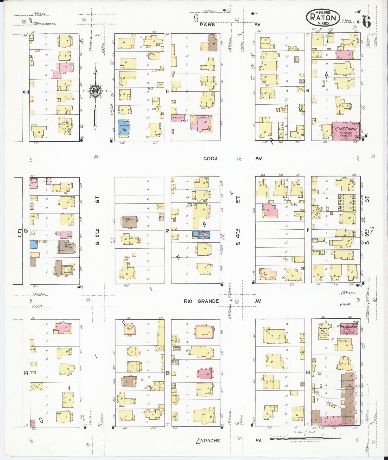 Sanborn Fire Insurance Map from Raton, Colfax County, New Mexico (1919), Sheet #0006 - Complete Map Set gallery image, historic Sanborn map, vintage wall art, New Mexico New Mexico