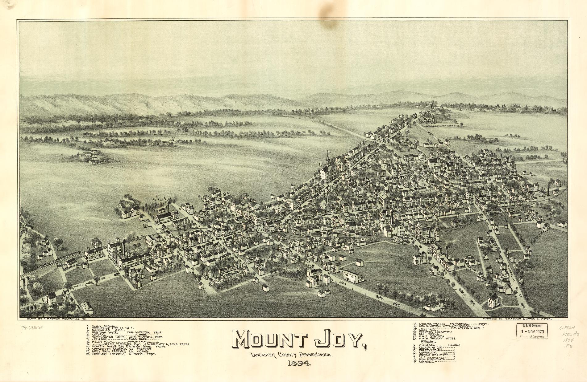 Mount Joy, Lancaster County, Pennsylvania, 1894. (1894) – Historic Bird’s-Eye View Panorama Print