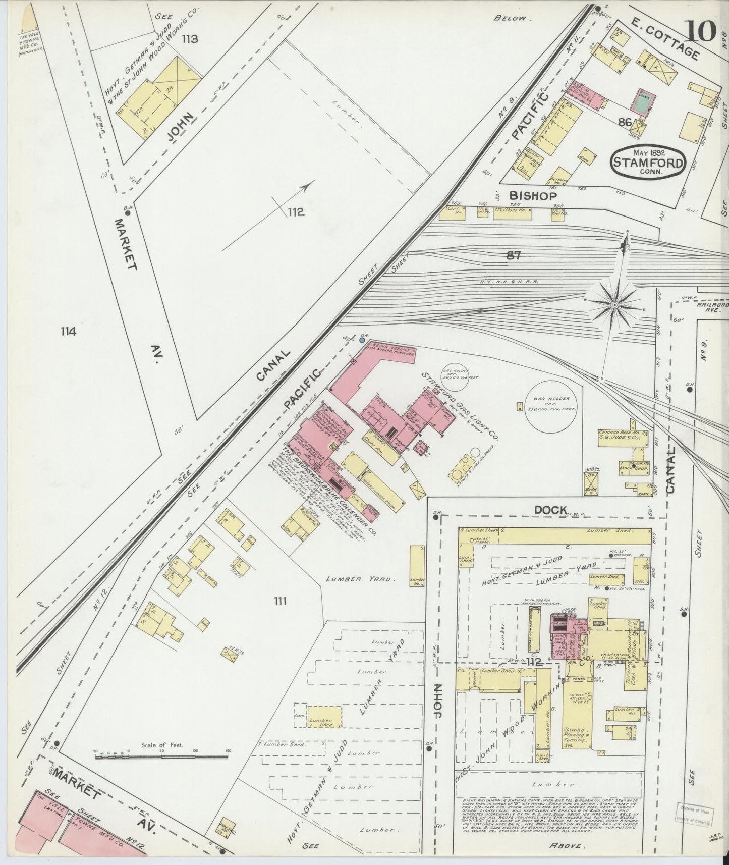 Sanborn Fire Insurance Map from Stamford, Fairfield County, Connecticut (1892), Sheet #0010 - Complete Map Set gallery image, historic Sanborn map, vintage wall art, Connecticut Connecticut