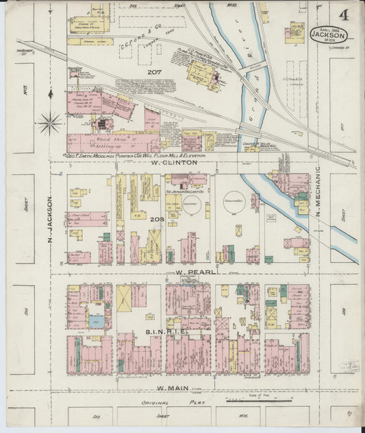 Sanborn Fire Insurance Map from Jackson, Jackson County, Michigan (1886), Sheet #0004 - Historic Sanborn Fire Insurance Map Print, vintage old map wall art, antique decor, genealogy gift, Michigan Michigan map
