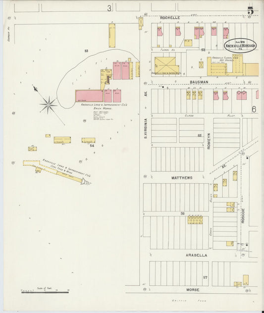 Sanborn Fire Insurance Map from Knoxville Borough, Allegheny County, Pennsylvania (1898), Sheet #0005 - Historic Sanborn Fire Insurance Map Print, vintage old map wall art, antique decor, genealogy gift, Pennsylvania Pennsylvania map