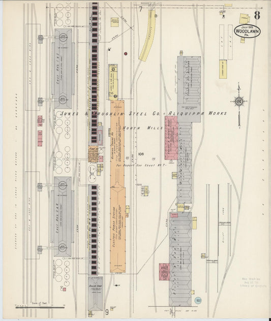 Sanborn Fire Insurance Map from Woodlawn, Beaver County, Pennsylvania (1915), Sheet #0008 - Historic Sanborn Fire Insurance Map Print, vintage old map wall art, antique decor, genealogy gift, Pennsylvania Pennsylvania map