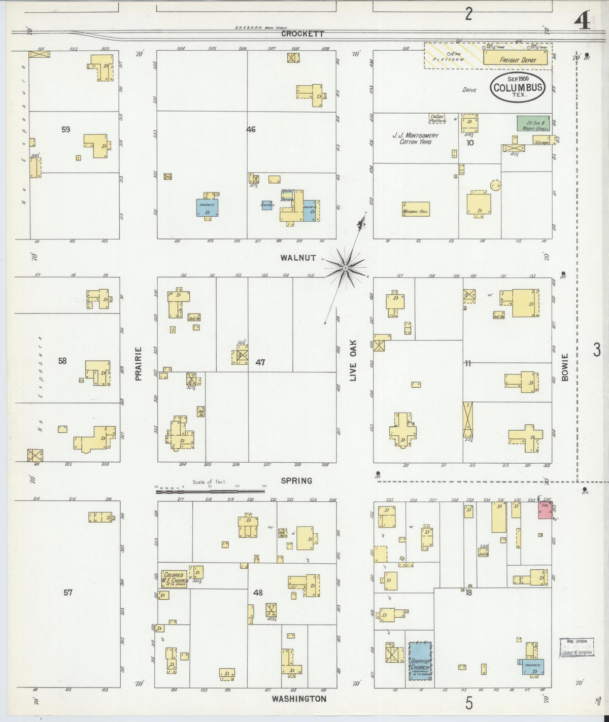 Sanborn Fire Insurance Map from Columbus, Colorado County, Texas (1900), Sheet #0004 - Historic Sanborn Fire Insurance Map Print, vintage old map wall art, antique decor, genealogy gift, Texas Texas map