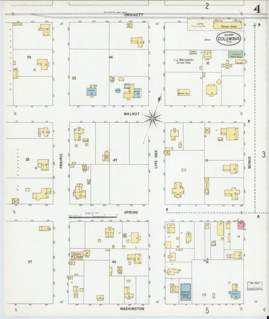 Sanborn Fire Insurance Map from Columbus, Colorado County, Texas (1900), Sheet #0004 - Historic Sanborn Fire Insurance Map Print, vintage old map wall art, antique decor, genealogy gift, Texas Texas map