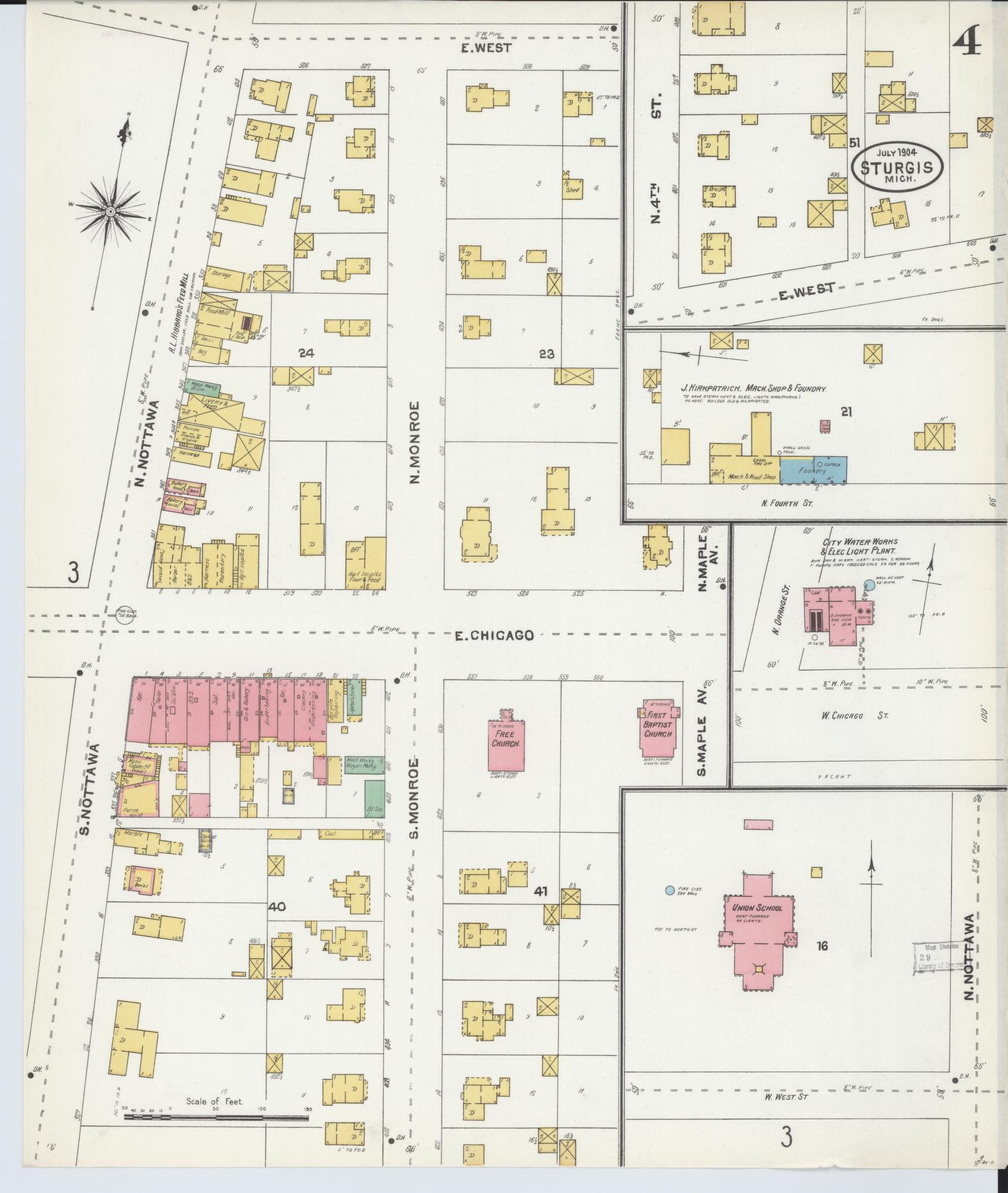 Sanborn Fire Insurance Map from Sturgis, Saint Joseph County, Michigan (1904), Sheet #0004 - Historic Sanborn Fire Insurance Map Print, vintage old map wall art, antique decor, genealogy gift, Michigan Michigan map