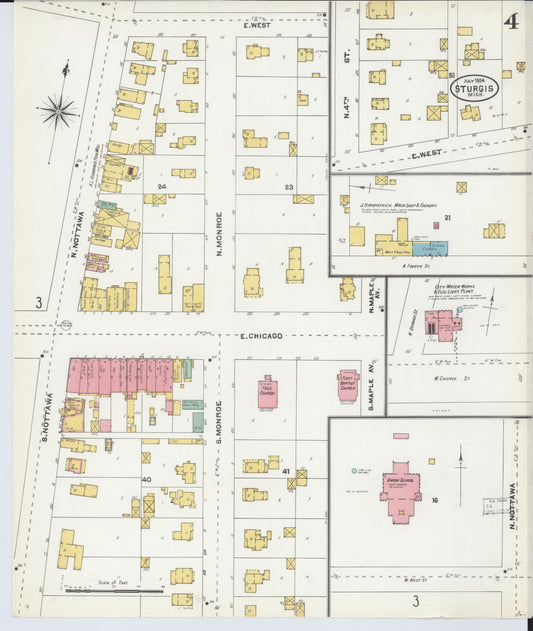 Sanborn Fire Insurance Map from Sturgis, Saint Joseph County, Michigan (1904), Sheet #0004 - Historic Sanborn Fire Insurance Map Print, vintage old map wall art, antique decor, genealogy gift, Michigan Michigan map