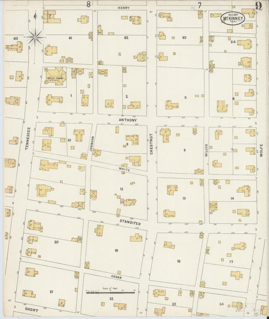 Sanborn Fire Insurance Map from McKinney, Collin County, Texas (1897), Sheet #0009 - Historic Sanborn Fire Insurance Map Print, vintage old map wall art, antique decor, genealogy gift, Texas Texas map