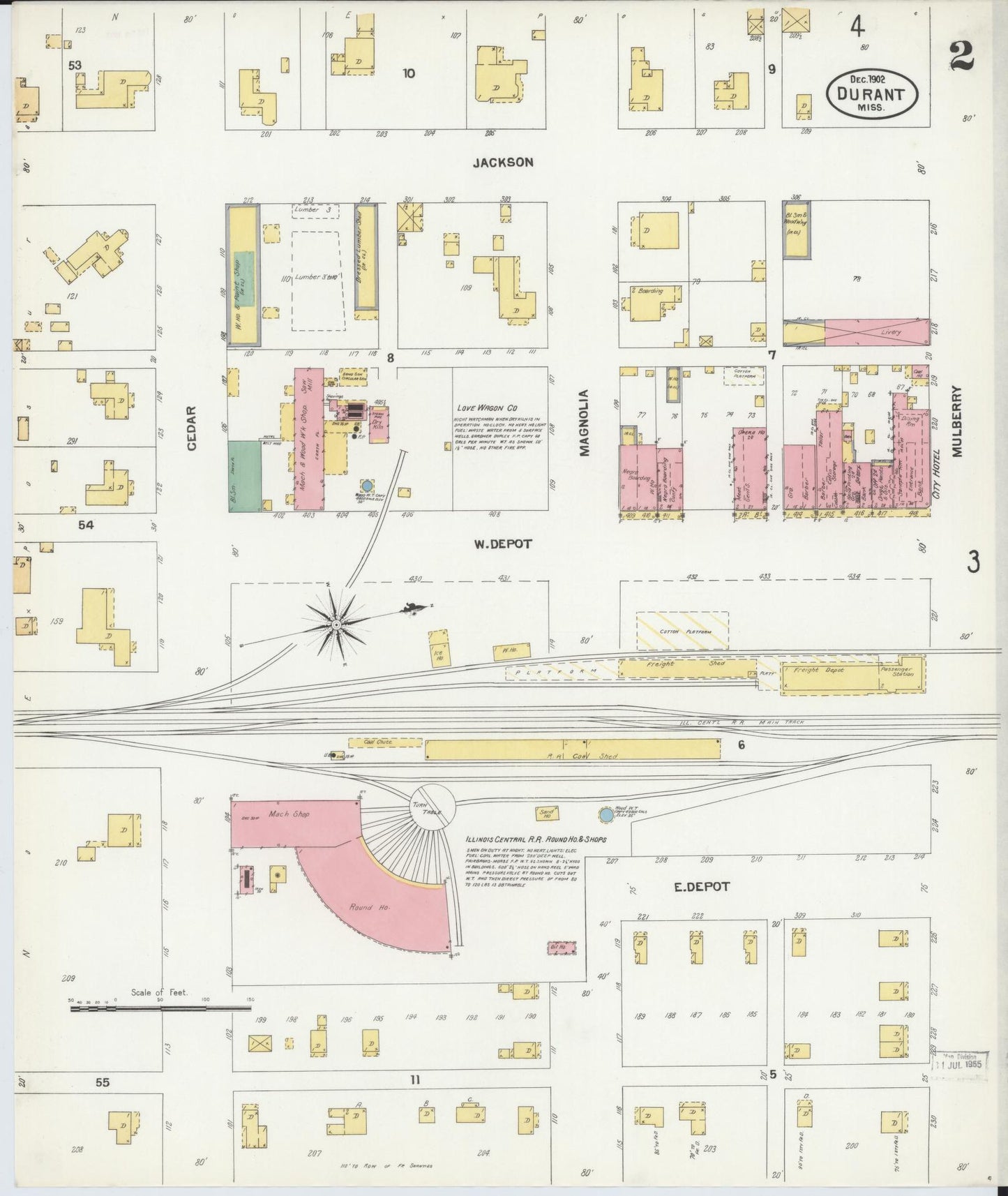 Sanborn Fire Insurance Map from Durant, Holmes County, Mississippi (1902), Sheet #0002 - Complete Map Set gallery image, historic Sanborn map, vintage wall art, Mississippi Mississippi