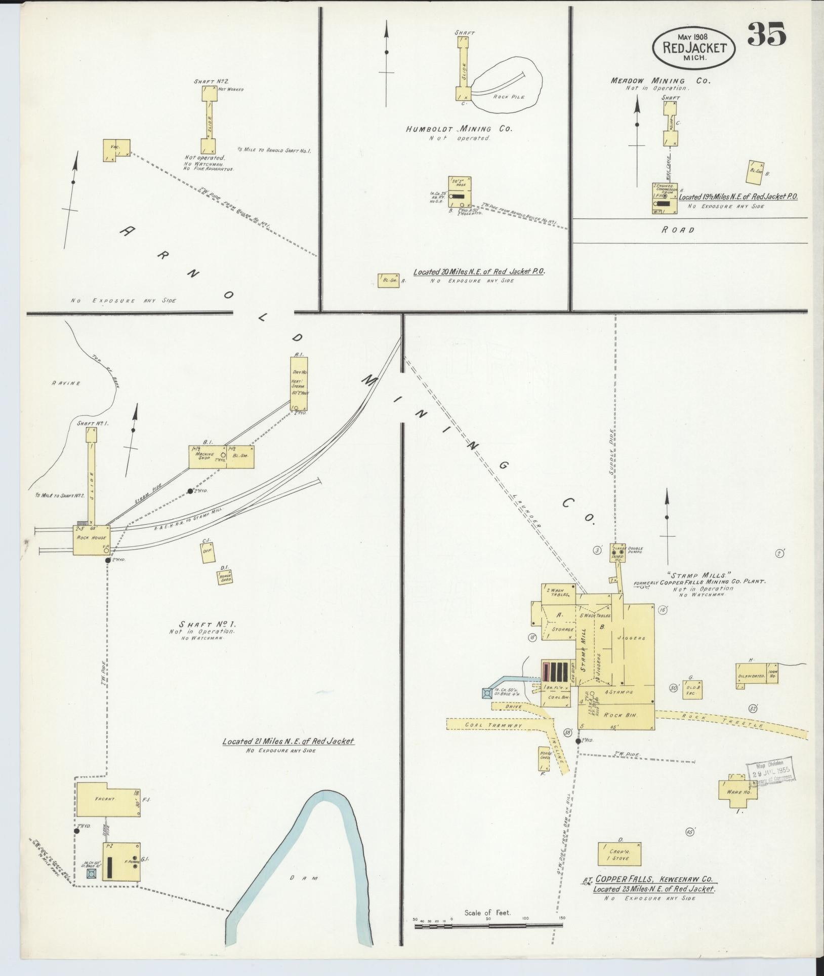 Sanborn Fire Insurance Map from Red Jacket, Houghton County, Michigan (1908), Sheet #0035 - Historic Sanborn Fire Insurance Map Print, vintage old map wall art, antique decor, genealogy gift, Michigan Michigan map