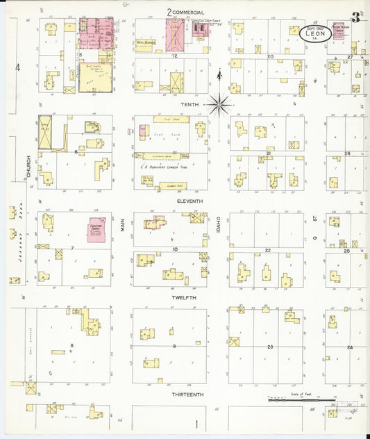 Sanborn Fire Insurance Map from Leon, Decatur County, Iowa (1907), Sheet #0003 - Historic Sanborn Fire Insurance Map Print, vintage old map wall art