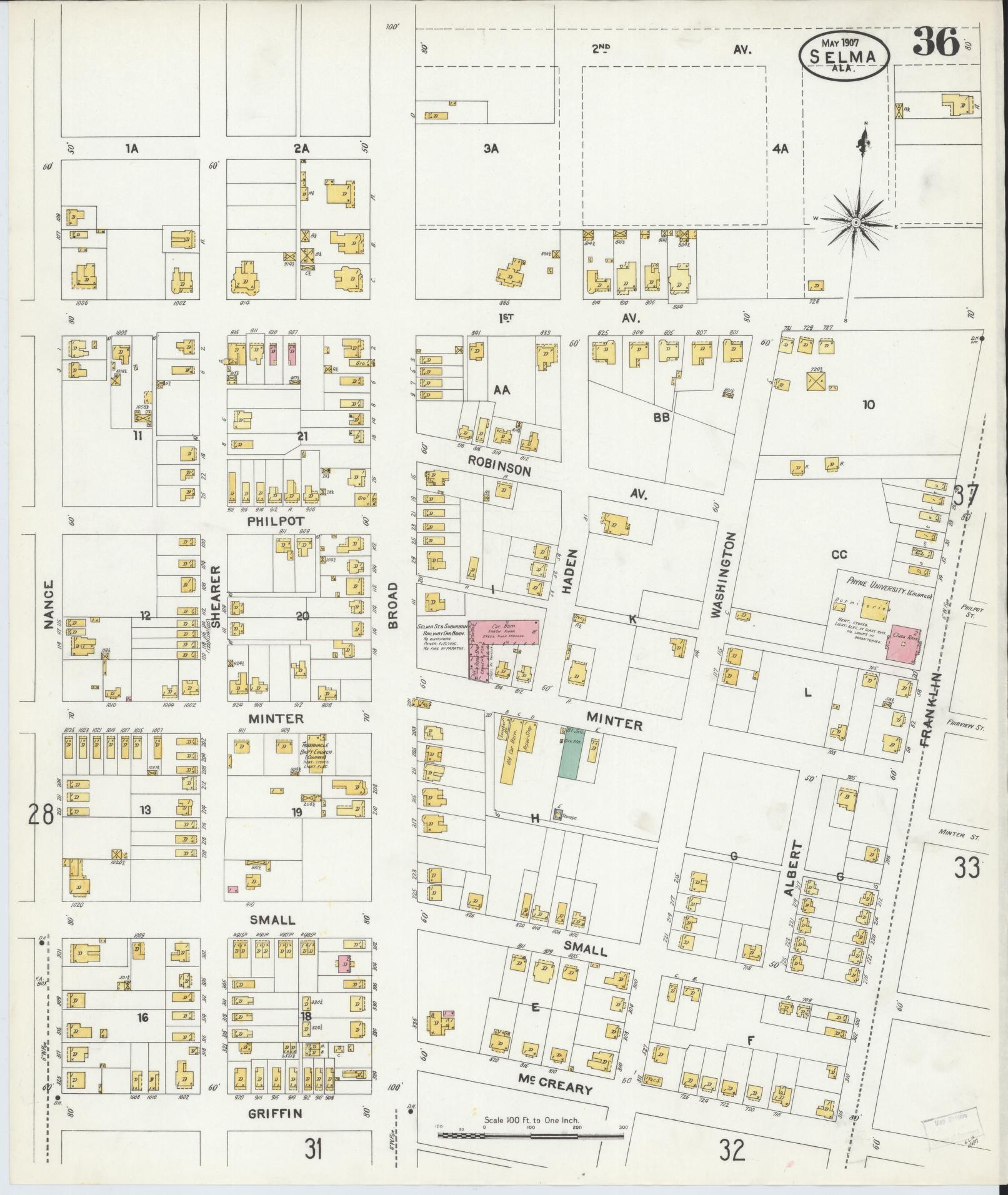 Sanborn Fire Insurance Map from Selma, Dallas County, Alabama (1907), Sheet #0036 - Complete Map Set gallery image, historic Sanborn map, vintage wall art, Alabama Alabama