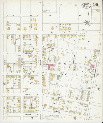Sanborn Fire Insurance Map from Selma, Dallas County, Alabama (1907), Sheet #0036 - Complete Map Set gallery image, historic Sanborn map, vintage wall art, Alabama Alabama