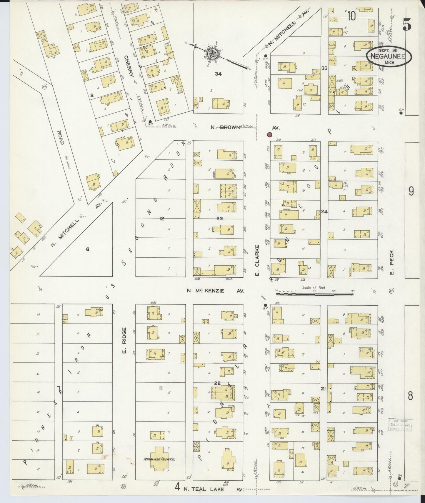 Sanborn Fire Insurance Map from Negaunee, Marquette County, Michigan (1911), Sheet #0005 - Complete Map Set gallery image, historic Sanborn map, vintage wall art, Michigan Michigan