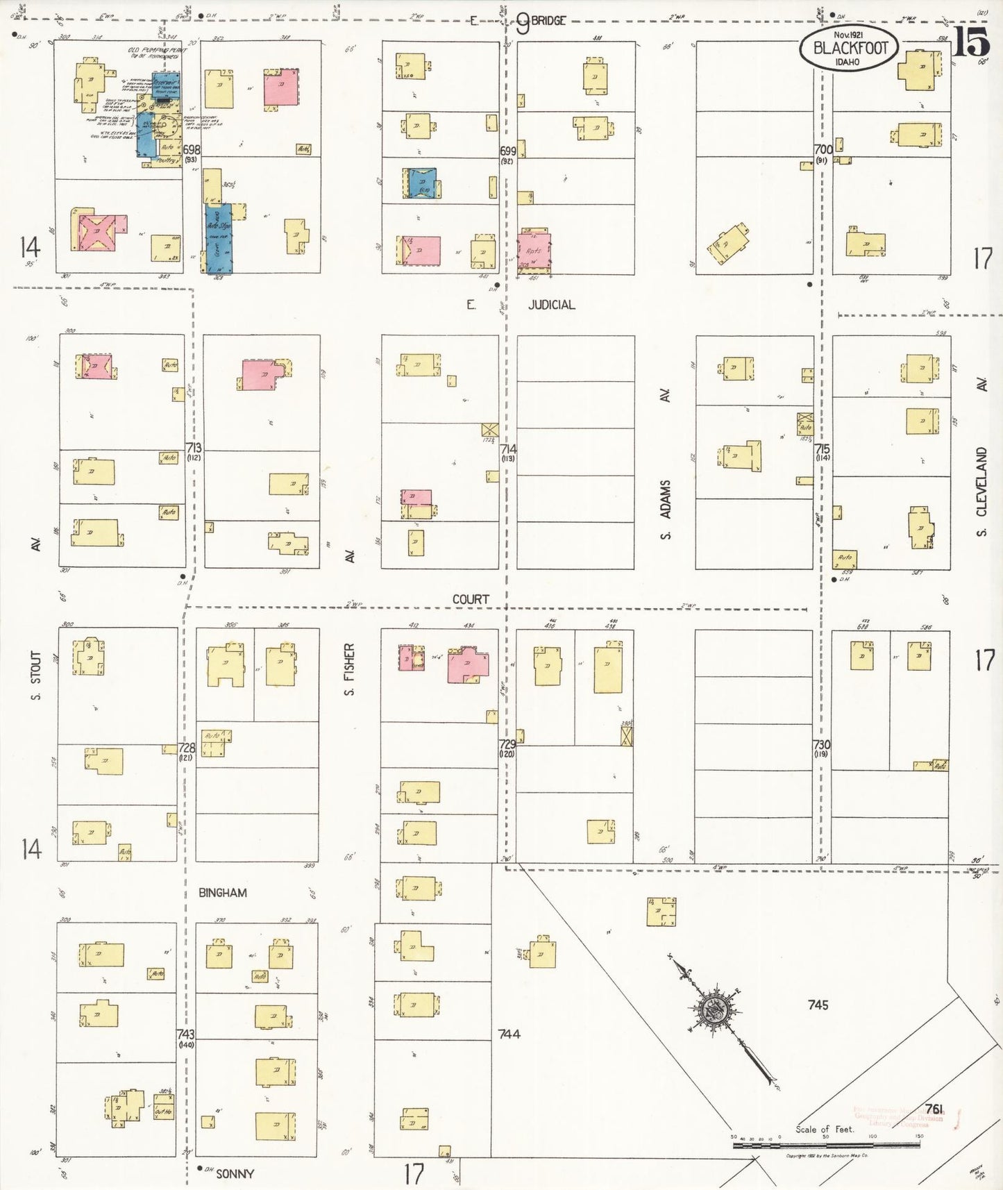 Sanborn Fire Insurance Map from Blackfoot, Bingham County, Idaho (1921), Sheet #0015 - Historic Sanborn Fire Insurance Map Print, vintage old map wall art, antique decor, genealogy gift, Idaho Idaho map