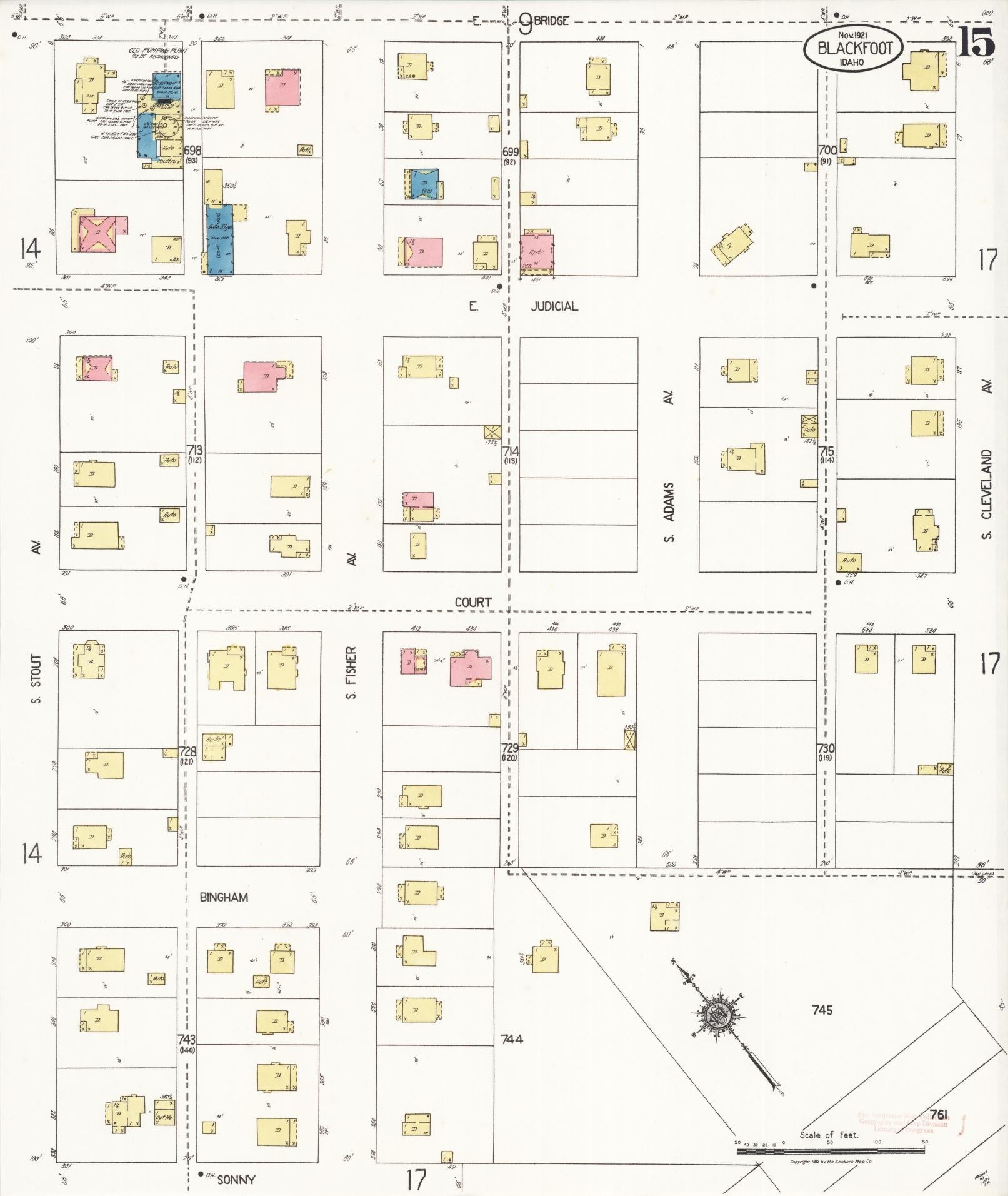 Sanborn Fire Insurance Map from Blackfoot, Bingham County, Idaho (1921), Sheet #0015 - Historic Sanborn Fire Insurance Map Print, vintage old map wall art, antique decor, genealogy gift, Idaho Idaho map